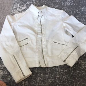 Banana Republic white denim Moto jacket.